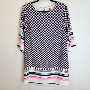 GIBIU Women's Geometric Print Shift Dress 3/4 Sleeve Pink Blue White‎ Black